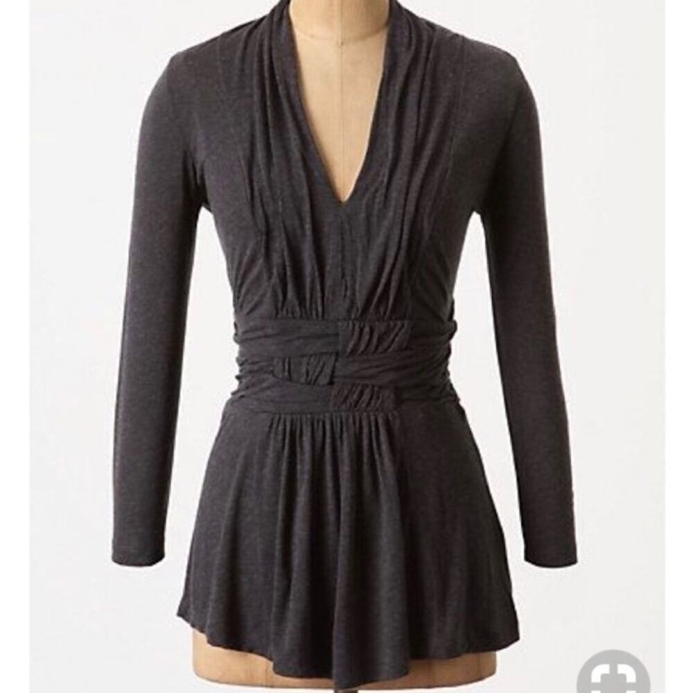 Anthro Ett Twa Gather&Give basket weave gray top
